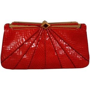 Judith Leiber Red Snakeskin Clutch or Shoulder Bag